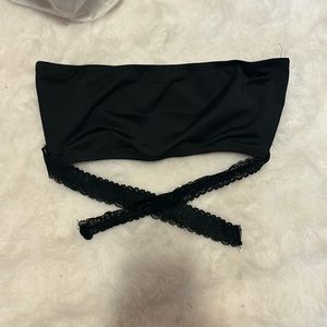 Cropped Strapless Black Lace Tie Top